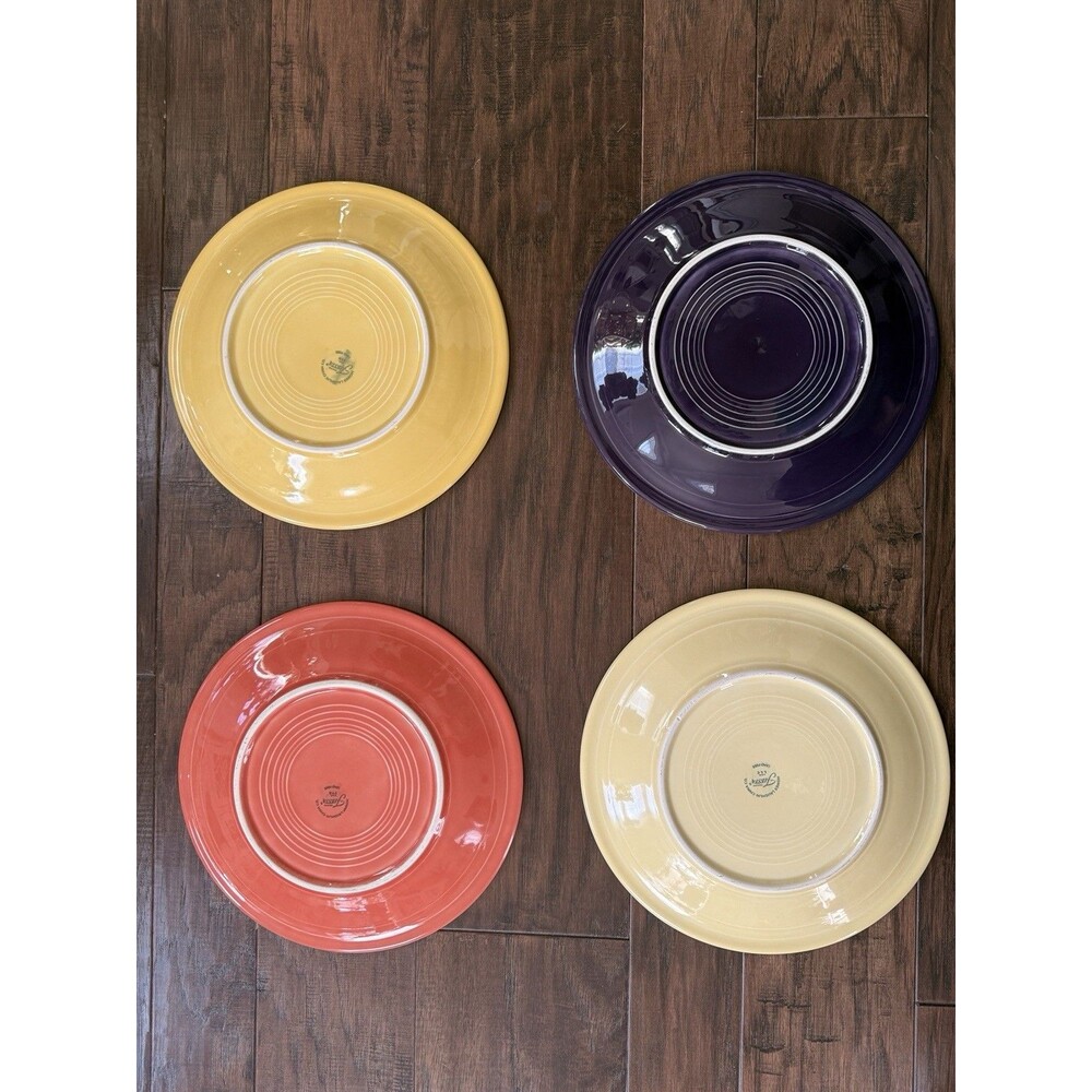Lot Of 4 Vintage Fiestaware 10.5 Dinner Plate Yellow Orange Unmarked Purple - Picture 6 of 11